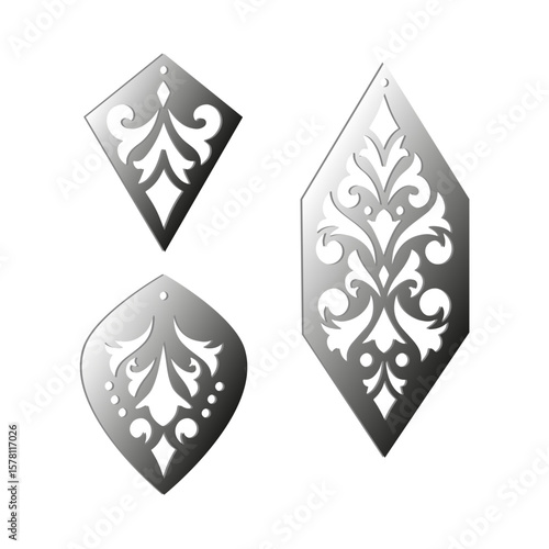 Earring stencil vector set for laser cut, CNC cutting or engraving. baroque pattern template. DIY Pendant, keychain, trinket. jewelry, embellishment, fashion design