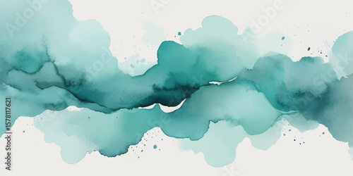 Abstract blue watercolour background with sky sea clouds and mountain landscape