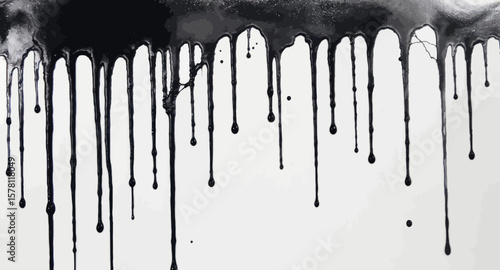 Black Ink Dripping on White Background Abstract Texture