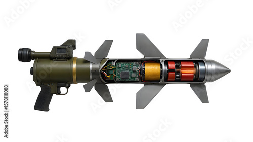 Realistic Cutaway View of Shoulder-Launched Surface-to-Air Missile (SAM) with Internal Components PNG