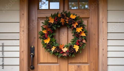 Fall wreath on a light beige-toned house door