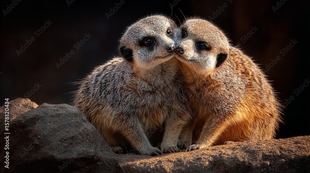 Fototapeta premium Playful Meerkats Embrace in Natural Habitat
