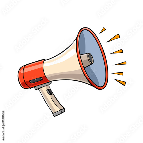 Red and beige megaphone marketing announcement suitable for advertisements, social media, news updates, promotions, events, and communication campaigns.