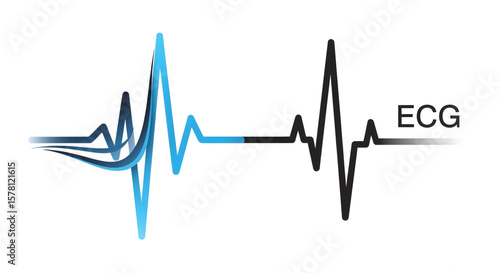 ECG heartbeat line illustration, blue and black, showing a medical waveform.