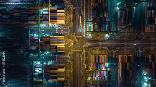 night time illumination singapore city world famous container port traffic aerial topdown panorama 4k timelapse