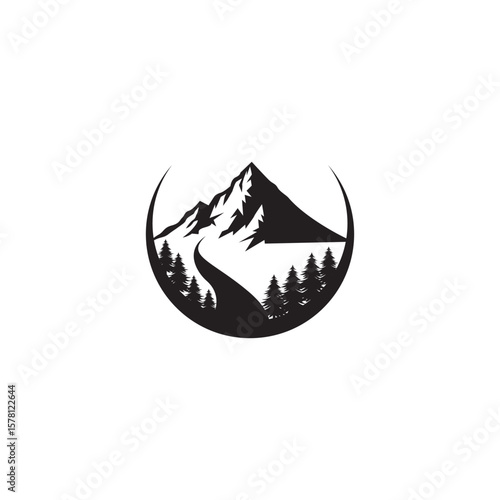 Mountain and forest vector template climber simple logo idea