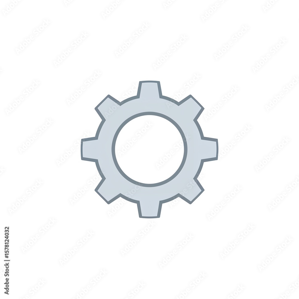 A simple light gray gear with eight teeth and a circular center on a plain white background view A simple light gray gear with eight teeth and a circular center on a plain white background view