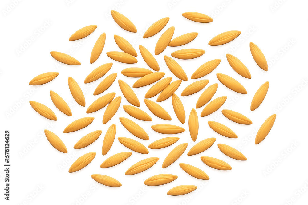 Fototapeta premium Realistic paddy rice grains falling on transparent background, creating a visually appealing arrangement