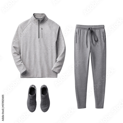 Men's Gray Athletic Wear Outfit Half-Zip