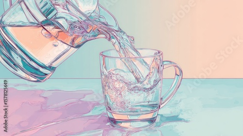 Water pouring into a glass.  Soft colors
