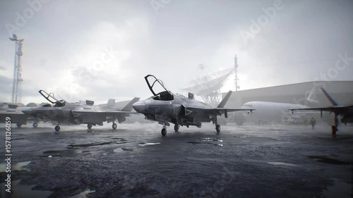Military american base. American fighter jet.