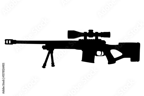 Silhouette of a Sniper Rifle, Black Color Isolated on White Background