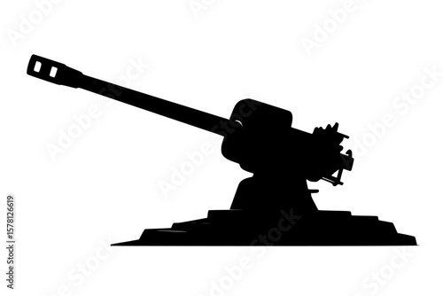 Silhouette of a military cannon isolated on a neutral background