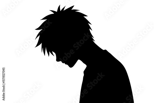 Silhouette of a Pensive Young Man with Spiky Hair
