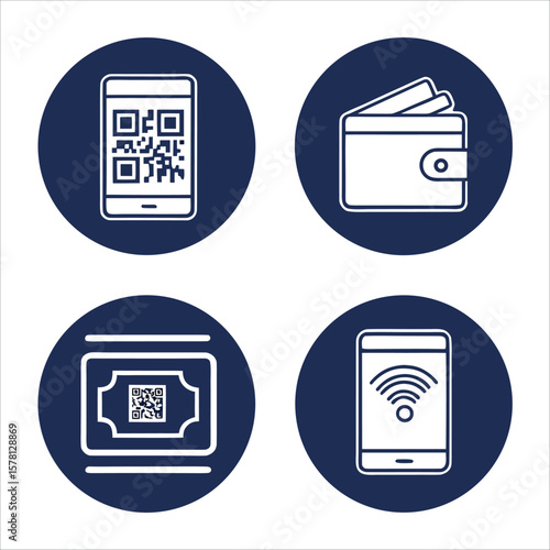 Digital Payment Icon Set – Vector Icons of QR Scan, UPI, Wallet & Contactless Card