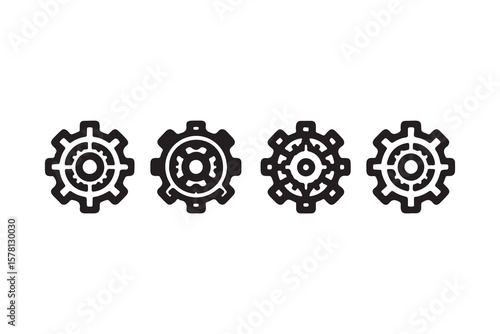 Gear set. Black gear wheel icons on white background - stock vector.