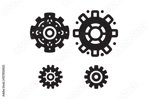 Gear set. Black gear wheel icons on white background - stock vector.