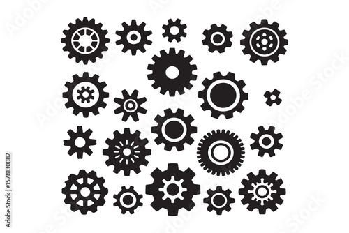 Gear set. Black gear wheel icons on white background - stock vector.