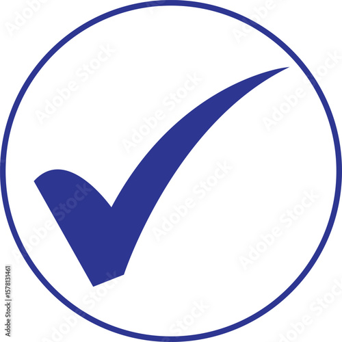A bold blue check mark symbol inside a clean circular border on a white background