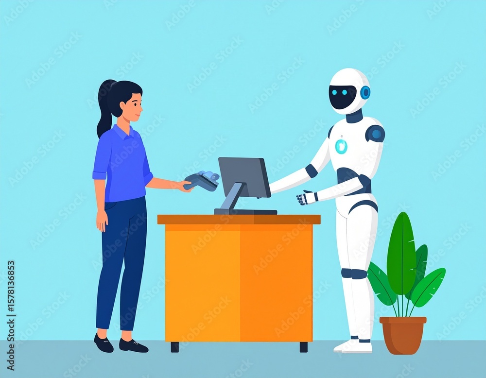 Fototapeta premium 人型ロボット レジ