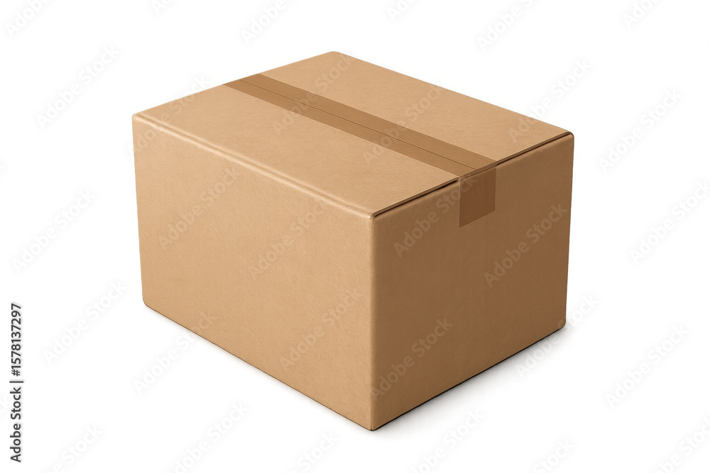 Sealed cardboard shipping box sitting on transparent background, representing packaging logistics Sealed cardboard shipping box sitting on transparent background, representing packaging logistics