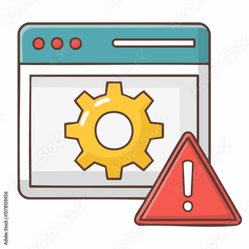 ギアと警告マークの工事中アイコン
