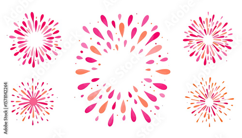 Vibrant abstract bursts of pink and orange, resembling fireworks, presented as a versatile vector graphic for celebratory designs and dynamic backgrounds.
