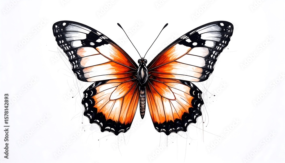 Obraz premium Detailed drawing of an orange and white butterfly