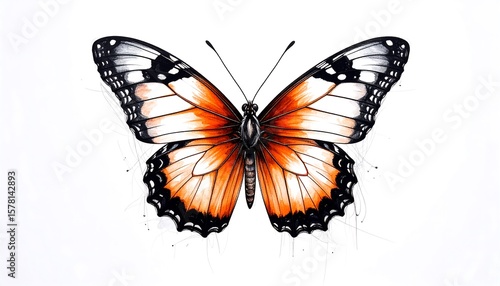 Detailed drawing of an orange and white butterfly