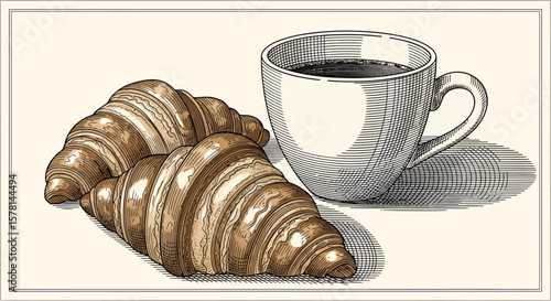 Croissant and Coffee Illustration
