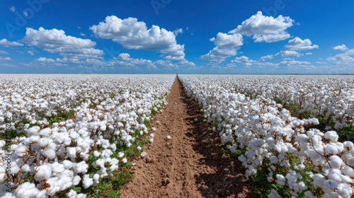 Cotton farm, View of expansive cotton fields reaching the horizon in a picturesque landscape.