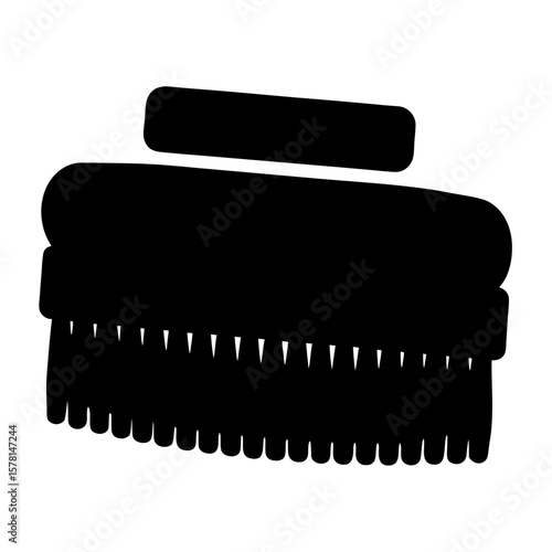 Simple Black Silhouette Illustration of a Scrub Brush with Handle Detail