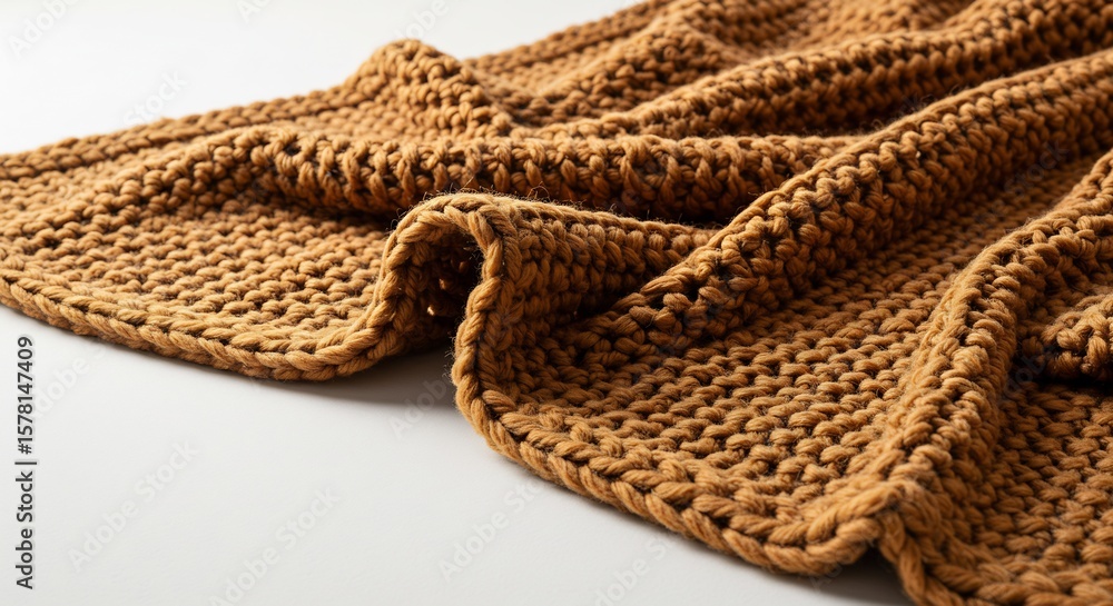 Fototapeta premium 暖色系 手編み風 厚手ニットブランケット 柔らかな光で撮影. AI Generated