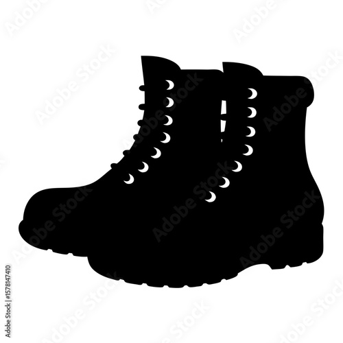 Black Silhouette of Two Heavy Duty Work Boots with Lace Eyelets