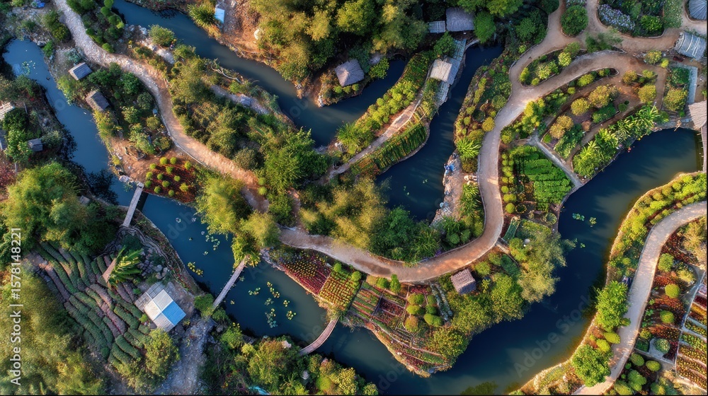 Obraz premium Aerial view of detailed garden landscape
