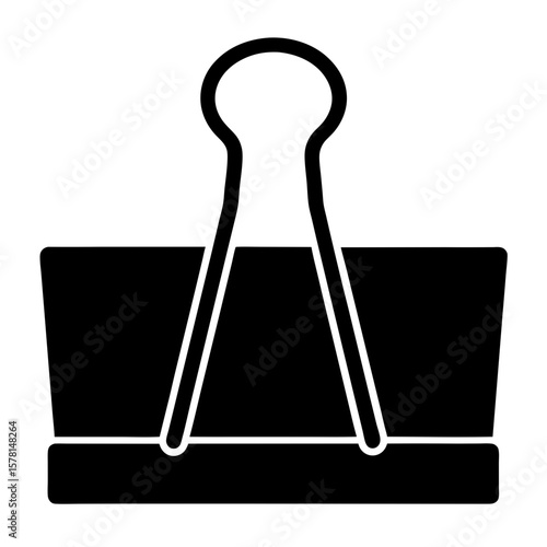 Isolated Black and White Image of a Binder Clip for Organizing Papers