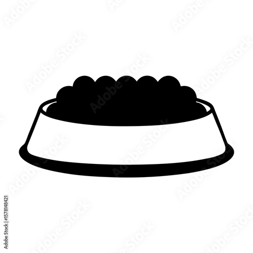 Black and white illustration of a pet food bowl filled with kibble