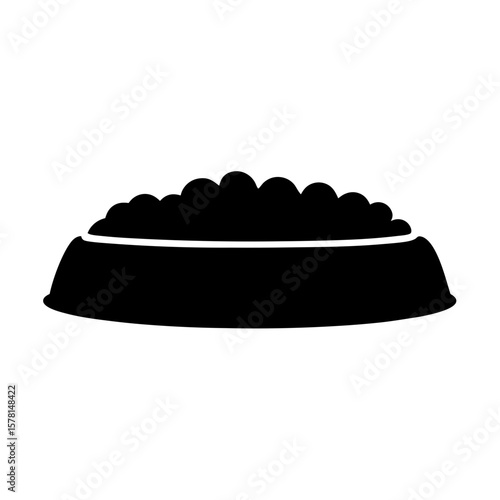 Simple black and white pet food bowl fully filled up with food