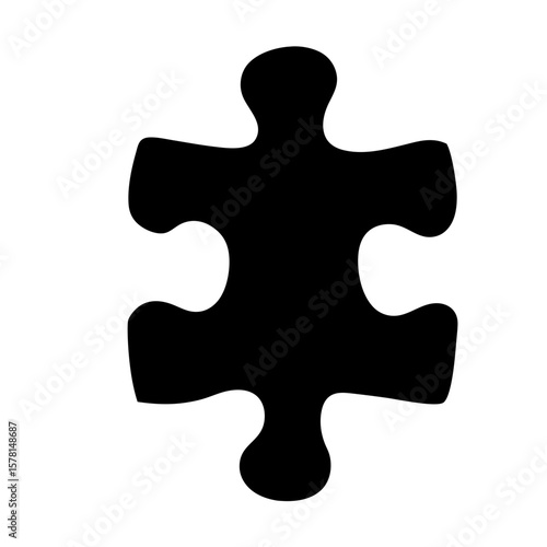 A Single Black Puzzle Piece against White Background, Isolated Component Design