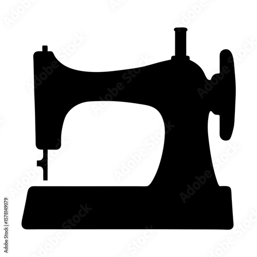 Black and White Silhouette of a Vintage Mechanical Sewing Machine, Textile Arts