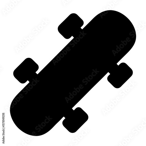 Simple black silhouette illustration of a skateboard with a white background