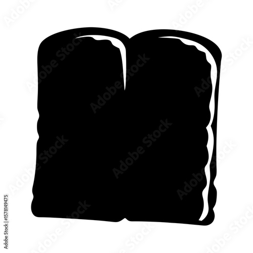 A solid black silhouette depicting a slice of bread on white background
