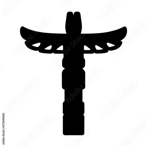 Silhouette of Totem Pole Icon, A black silhouette of a totem pole, symbolizing indigenous culture, spirituality, and art in a simple design.
