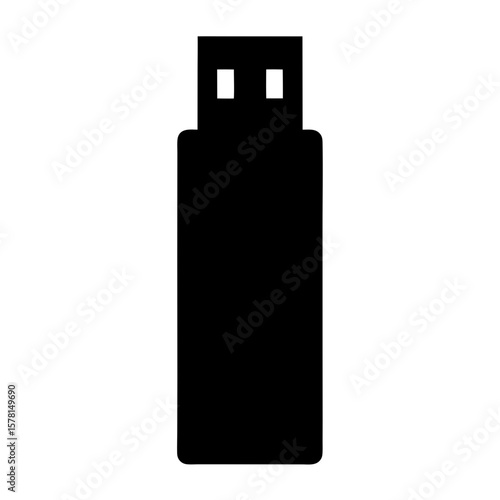 Black silhouette of a modern USB flash drive, data storage device