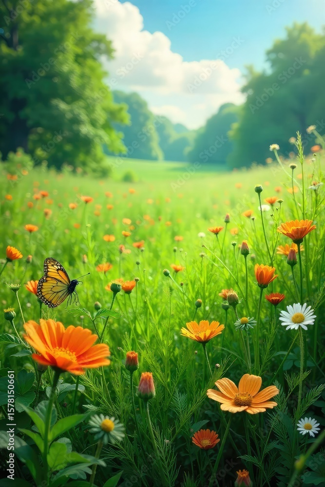 Obraz premium Lush Wildflower Meadow Abundant Spring Bloom, Vibrant Colors, Natural Renewal
