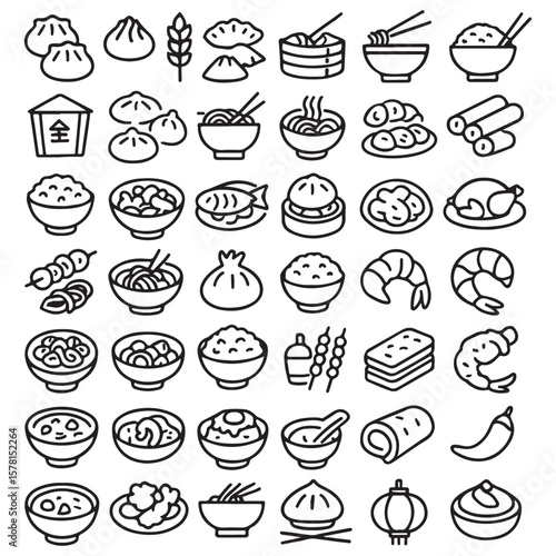 Asian food icons assortment dim sum dumplings
