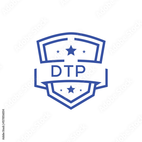 Classic Shield Logo with Stars and DTP Letters – Premium Badge or Security Brand Identity. DTP Letter Logo.
