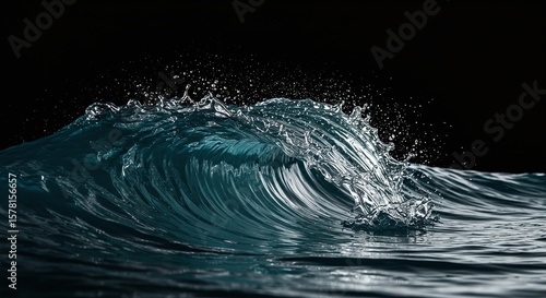 Dynamic Ocean Wave Breaking in Dark Background with Splash Detail