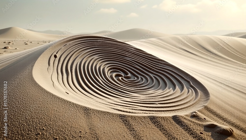Naklejka premium Surreal sand dune spiral. The center of the sand dune looks like a whirlpool in the desert.