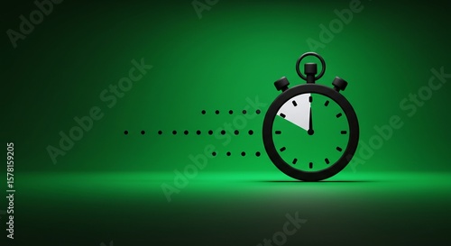 Black Stopwatch with Dotted Motion Trail on Green Gradient Background